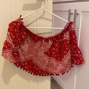 Tularosa red paisley print drop top off the shoulder